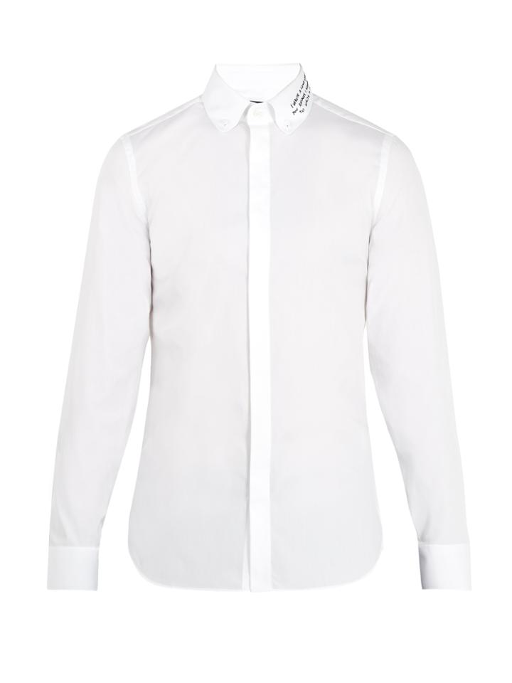 Gucci Embroidered-collar Single-cuff Cotton Shirt