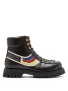 Matchesfashion.com Gucci - Oliver Web-stripe Leather Hiking Boots - Mens - Black