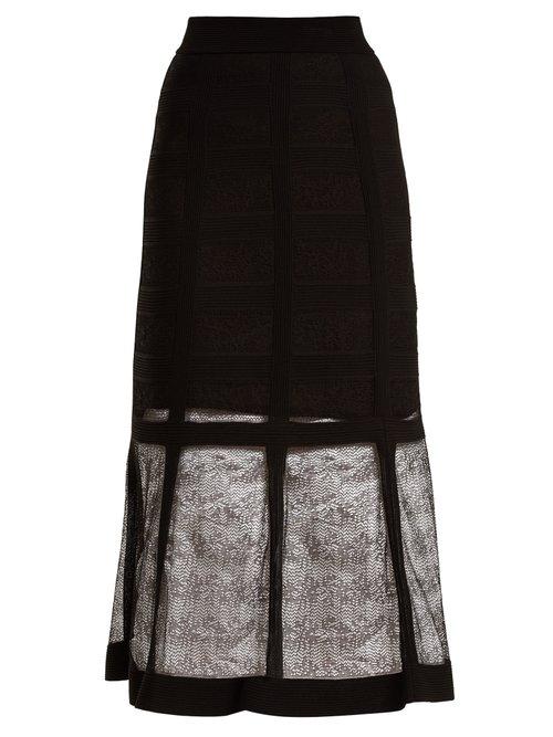 Matchesfashion.com Alexander Mcqueen - Corset Effect Contrast Knit Midi Skirt - Womens - Black