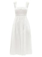 Ladies Rtw Staud - Ida Shirred Cotton-blend Poplin Midi Dress - Womens - White