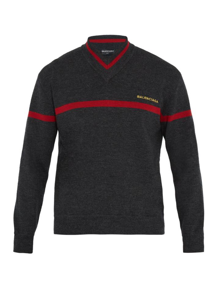 Balenciaga Logo-embroidered Wool-blend Sweater