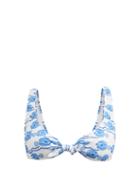 Matchesfashion.com Fisch - Lurin Tie-front Recycled-fibre Blend Bikini Top - Womens - Blue Print