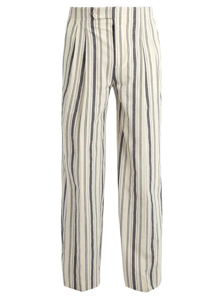 Éditions M.r Striped Pleated Straight-leg Cotton Trousers