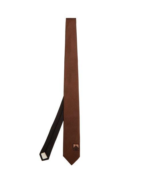 Matchesfashion.com Prada - Logo Embroidered Silk Blend Tie - Mens - Brown