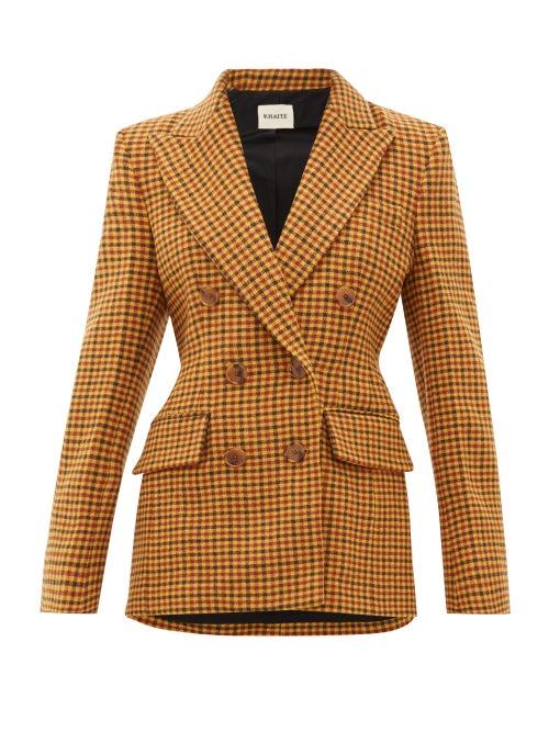 Matchesfashion.com Khaite - Darla Double Breasted Wool Gingham Blazer - Womens - Brown Multi