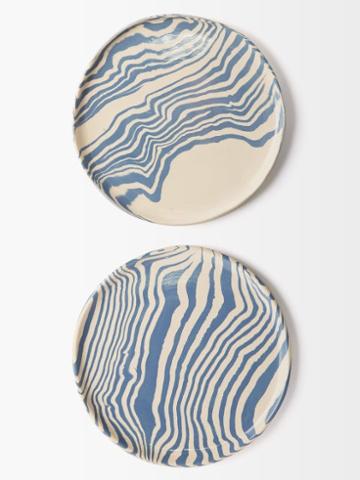 Henry Holland Studio - Set Of Two Marble-effect Earthenware Dinner Plates - Blue White