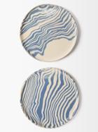 Henry Holland Studio - Set Of Two Marble-effect Earthenware Dinner Plates - Blue White