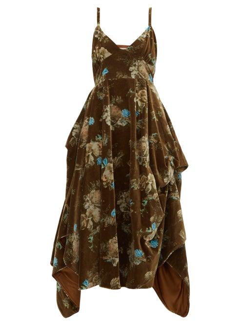 Matchesfashion.com Preen By Thornton Bregazzi - Ibbie Floral Print Velvet Dress - Womens - Brown Multi