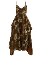 Matchesfashion.com Preen By Thornton Bregazzi - Ibbie Floral Print Velvet Dress - Womens - Brown Multi