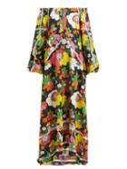Matchesfashion.com Dodo Bar Or - Myra Off Shoulder Floral Print Cotton Poplin Dress - Womens - Black Print