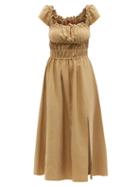 Ladies Rtw Altuzarra - Daisy Elasticated-waist Twill Midi Dress - Womens - Beige