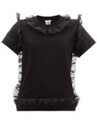 Matchesfashion.com Noir Kei Ninomiya - Organza Ruffle Trim Cotton T Shirt - Womens - Black