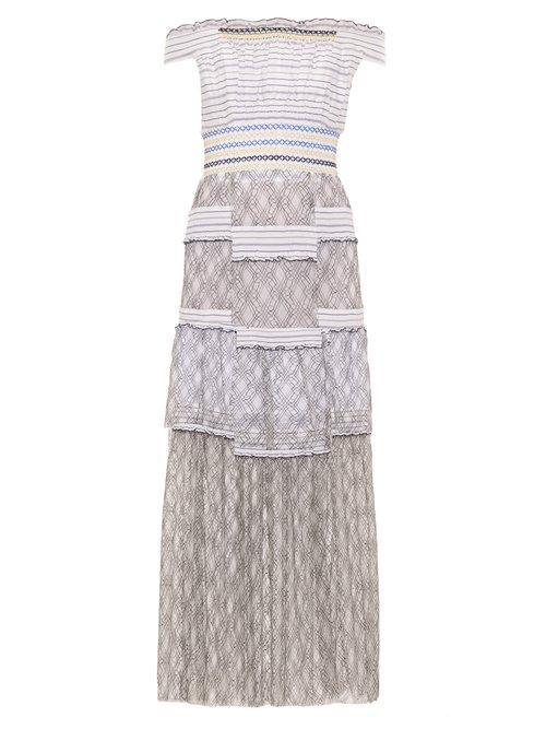 Matchesfashion.com Peter Pilotto - Gaze Off The Shoulder Smocked Dress - Womens - White Black