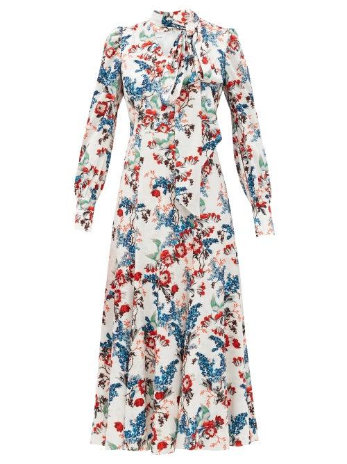 Matchesfashion.com Erdem - Yolande Bird Blossom-print Jacquard Midi Dress - Womens - White Print