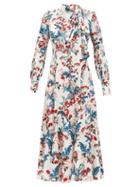Matchesfashion.com Erdem - Yolande Bird Blossom-print Jacquard Midi Dress - Womens - White Print