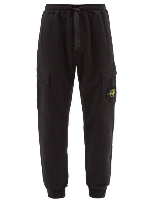 Stone Island - Logo-patch Cotton-jersey Cargo Track Pants - Mens - Black