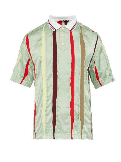 Matchesfashion.com Y/project - Striped Insert Silk Polo Shirt - Mens - Light Green