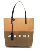 Marni - Logo-print Paper-effect Leather Tote Bag - Womens - Beige Multi