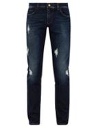 Matchesfashion.com Dolce & Gabbana - Distressed Slim Fit Straight Leg Jeans - Mens - Dark Navy