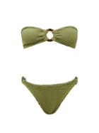 Matchesfashion.com Hunza G - Gloria High-leg Crinkle-jersey Bandeau Bikini - Womens - Khaki