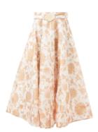Zimmermann - Postcard Floral-print Linen-blend Midi Skirt - Womens - Beige Print