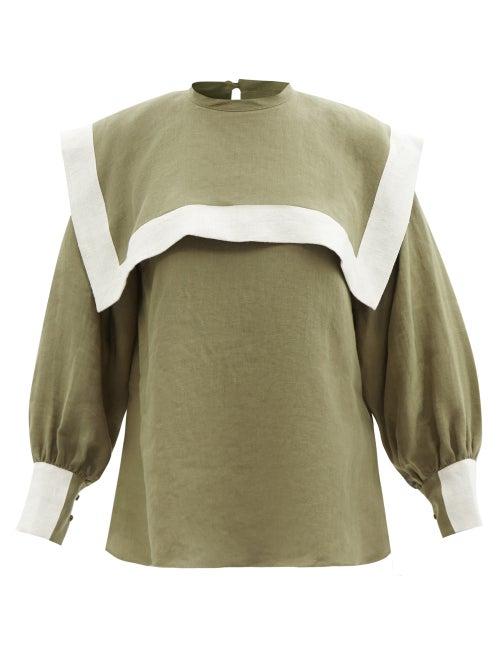 Les Vacances D'irina - Puritan Square-collar Linen Shirt - Womens - Khaki