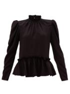 Matchesfashion.com Saloni - Mel Ruffled Puff-sleeve Silk Blouse - Womens - Black
