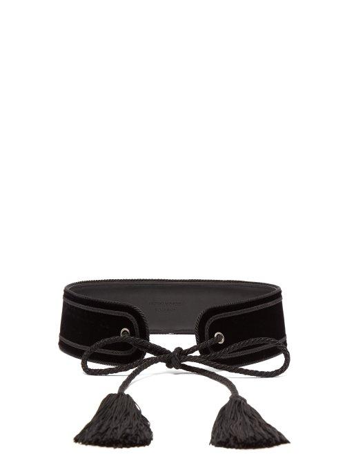 Matchesfashion.com Saint Laurent - Tassel Tie Velvet Belt - Womens - Black