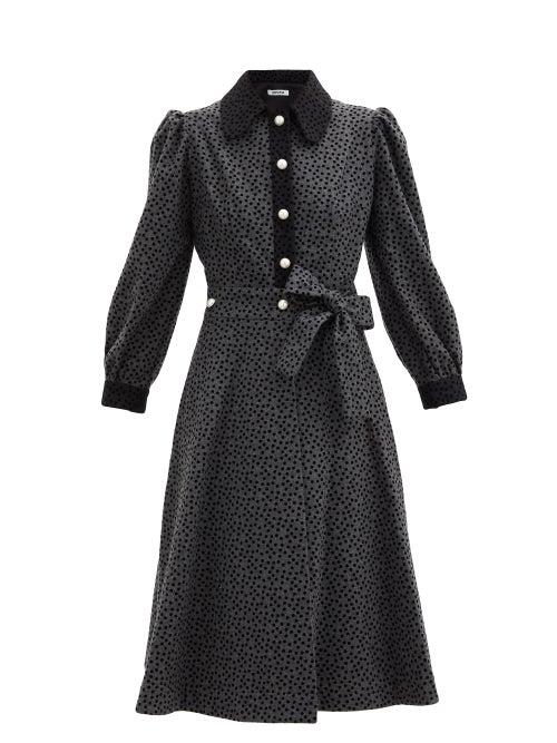 Matchesfashion.com Batsheva - Polka-dot Wrap Wool Shirt Dress - Womens - Grey