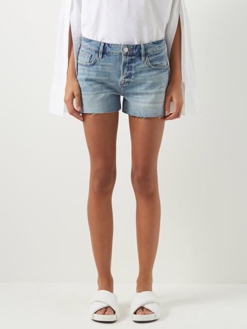 Frame - Le Grand Garon Frayed Denim Shorts - Womens - Light Denim