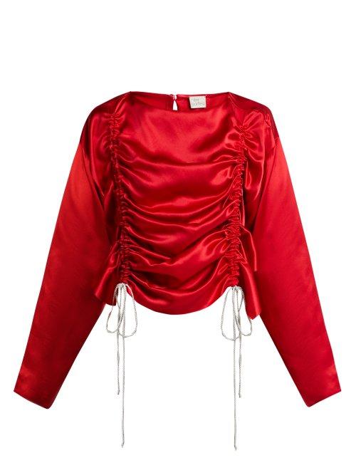 Matchesfashion.com Hillier Bartley - Ruched Silk Satin Blouse - Womens - Red