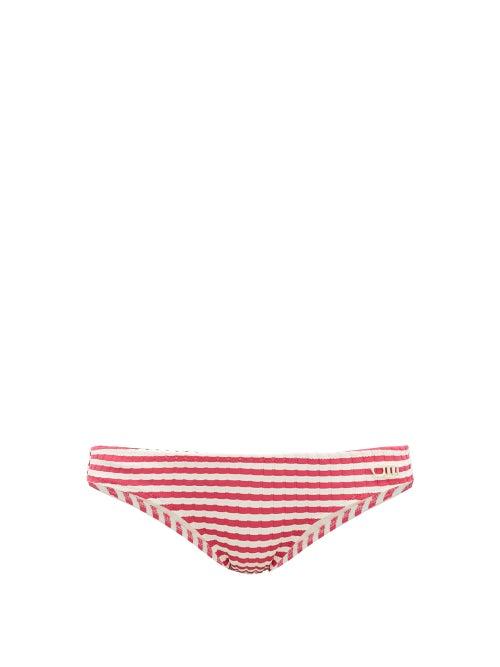 Matchesfashion.com Solid & Striped - The Elle Striped Ribbed Bikini Briefs - Womens - Pink Stripe