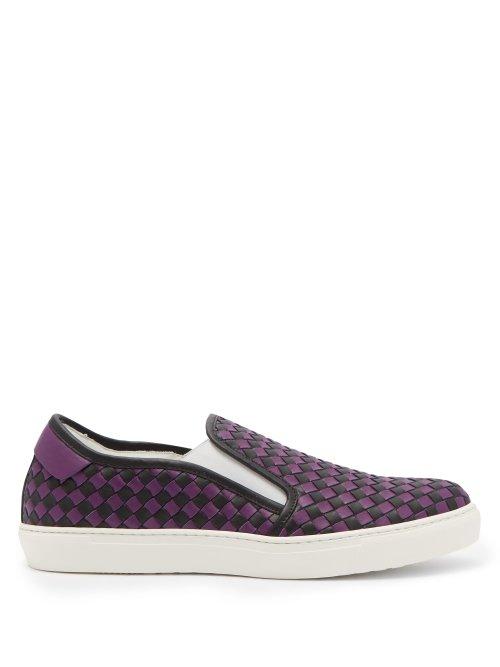 Matchesfashion.com Bottega Veneta - Intrecciato Leather Trainers - Mens - Purple Multi