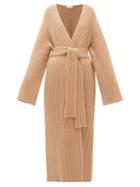 Matchesfashion.com Raey - Belted Ribbed-knit Cashmere Maxi Cardigan - Womens - Beige