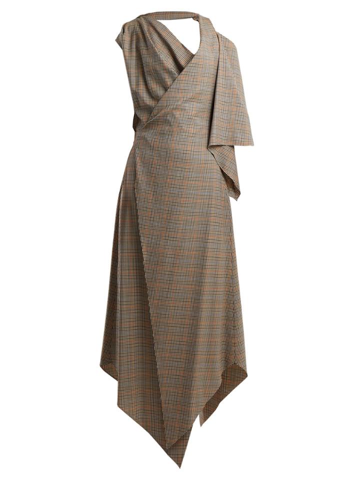 A.w.a.k.e. Draped Checked Wool Dress