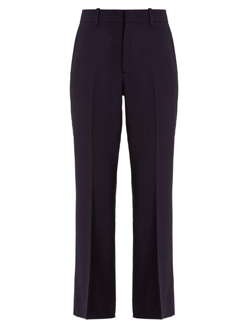 Matchesfashion.com Gucci - High Rise Flared Cropped Stretch Cady Trousers - Womens - Navy