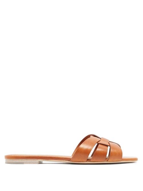 Matchesfashion.com Saint Laurent - Tribute Nu Pieds Leather Slides - Womens - Tan