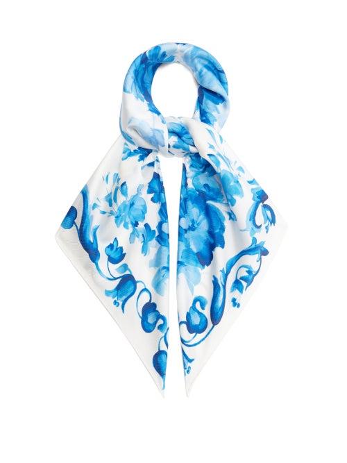 Matchesfashion.com Valentino Garavani - Delft Floral-print Silk Scarf - Womens - Blue White