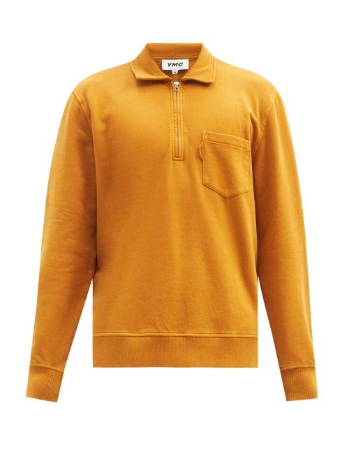 Matchesfashion.com Ymc - Sugden Quarter-zip Cotton-jersey Sweatshirt - Mens - Yellow