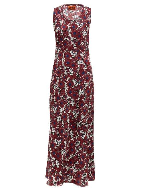Matchesfashion.com Colville - Floral Print Silk Maxi Dress - Womens - Burgundy Multi
