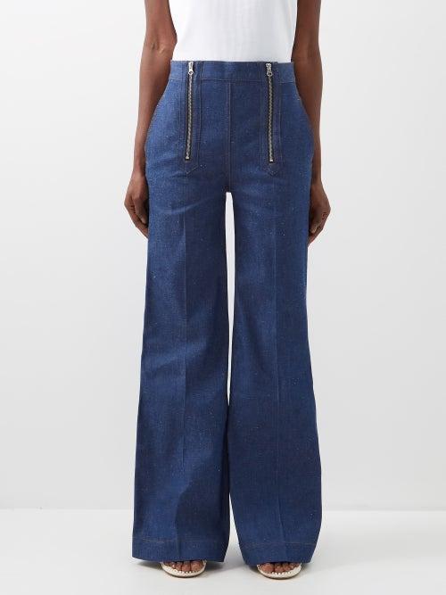 Victoria Beckham - Zip-front High-waist Cotton Flared Jeans - Womens - Denim