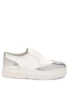 Matchesfashion.com Prada - Metallic Leather Platform Brogues - Womens - White Silver