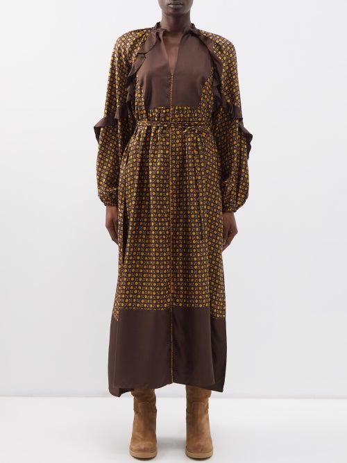 Wiggy Kit - Flynn Floral-print Silk Dress - Womens - Brown Multi