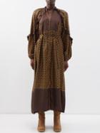 Wiggy Kit - Flynn Floral-print Silk Dress - Womens - Brown Multi