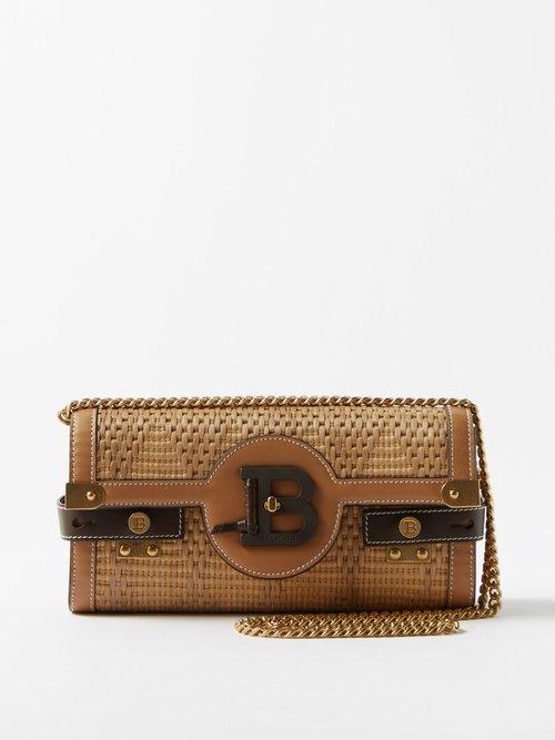 Balmain - Bbuzz Leather-trim Raffia Cross-body Bag - Womens - Beige