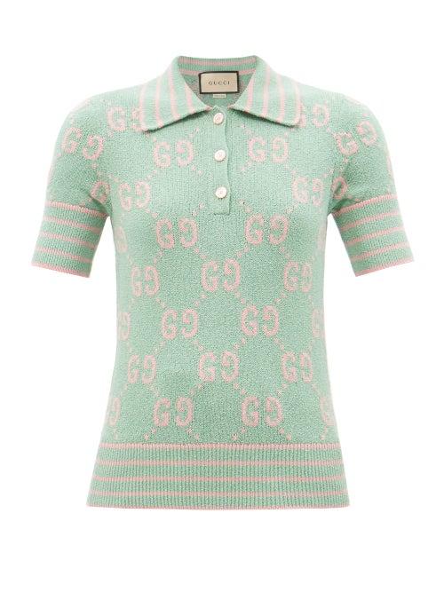 Gucci - Gg-jacquard Knitted Cotton-blend Polo T-shirt - Womens - Light Green