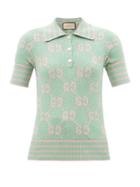 Gucci - Gg-jacquard Knitted Cotton-blend Polo T-shirt - Womens - Light Green