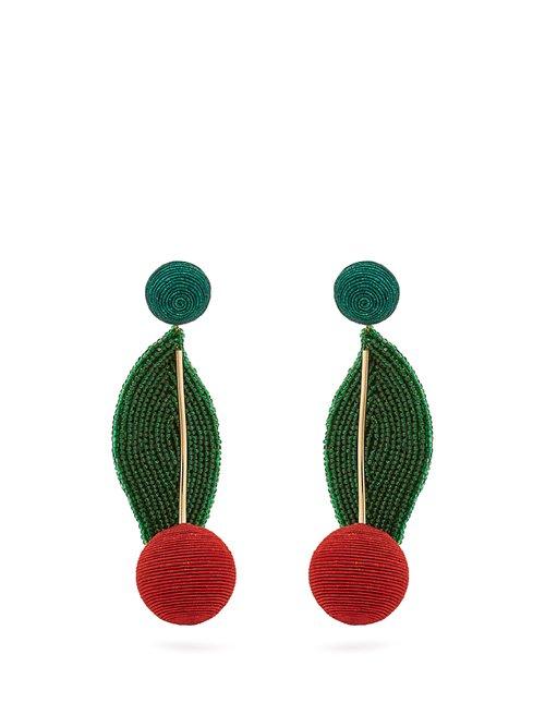 Matchesfashion.com Rebecca De Ravenel - Cherry Oh Baby Drop Earrings - Womens - Green Red