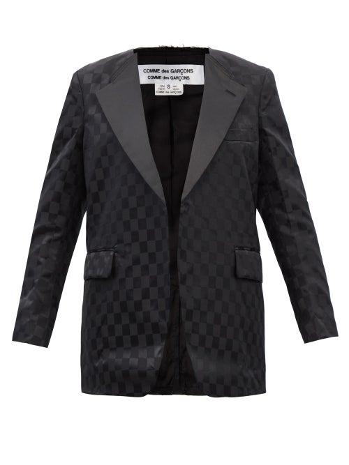 Comme Des Garons Comme Des Garons - Distressed-collar Checkerboard-jacquard Jacket - Womens - Black
