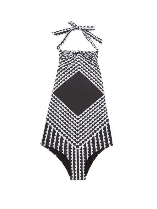 Matchesfashion.com Mary Mare - Maurice Halterneck Striped Swimsuit - Womens - Black Print